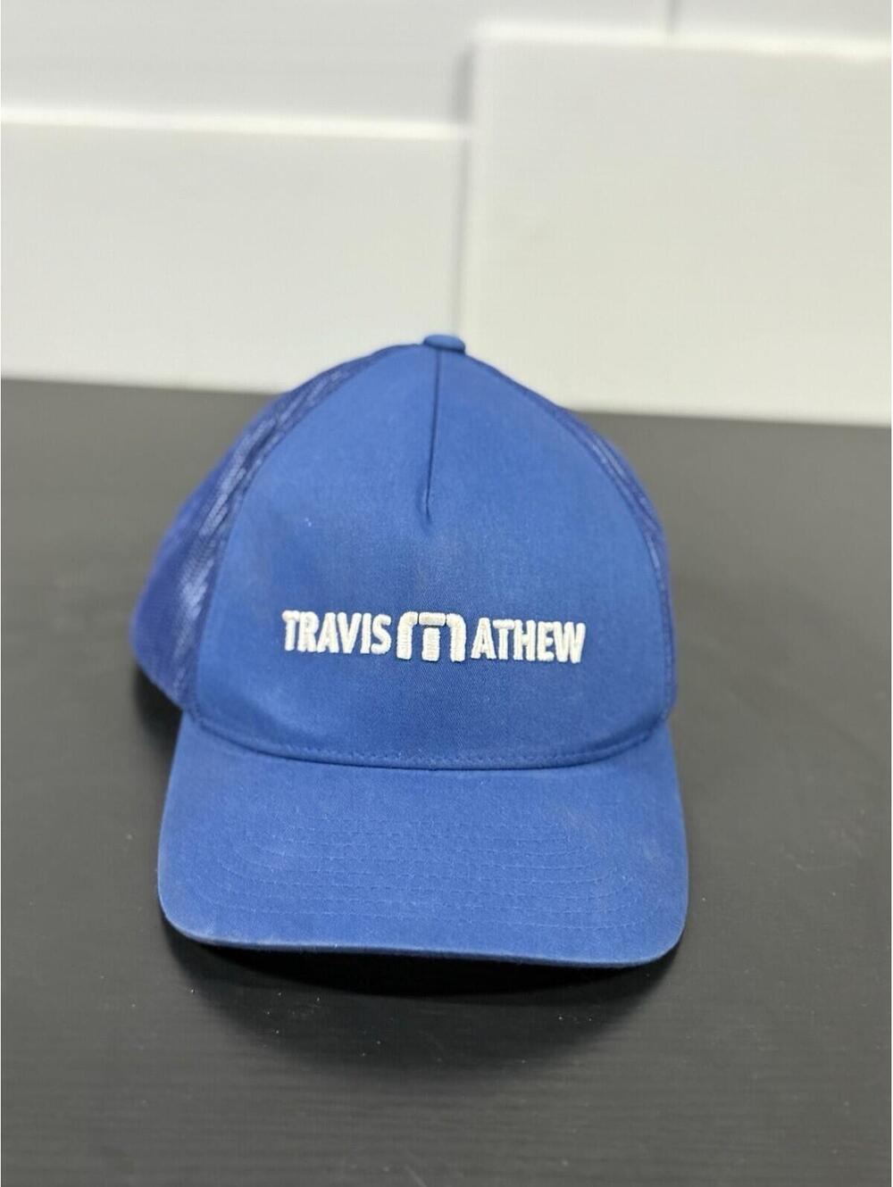 TravisMathew The Awesome Tour Blue Trucker Hat Snapback Golf Lifestyle Cap